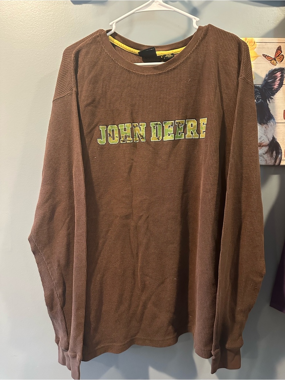 John Deere Brown Thermal Shirt with Yellow Trim
